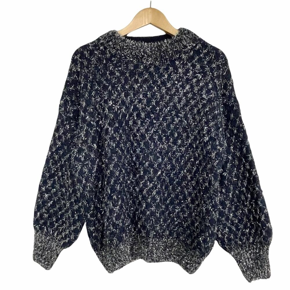 NWOT RAGA Sweater Navy Silver Eyelash Size Small Party Holiday Bohemian Dressy